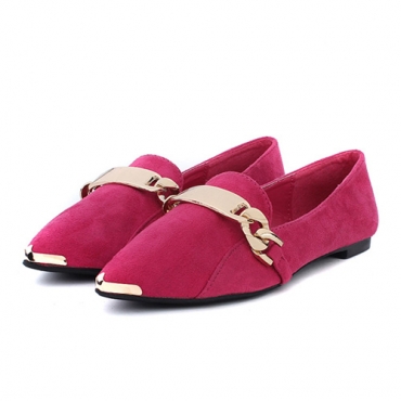 red suede pointed toe flats