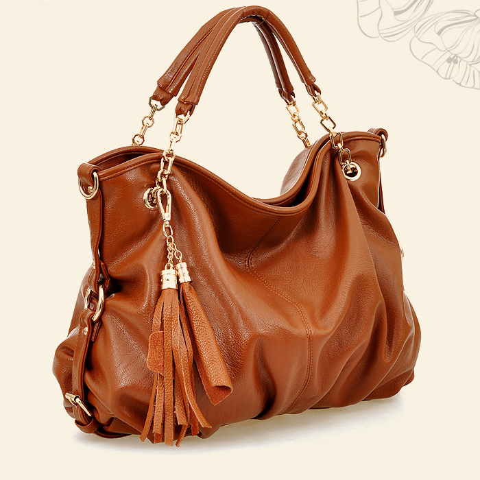 Fashion Women Zipper Tassels Embellished Solid Brown Leather Handbags_Messenger&Crossbody_Bags ...