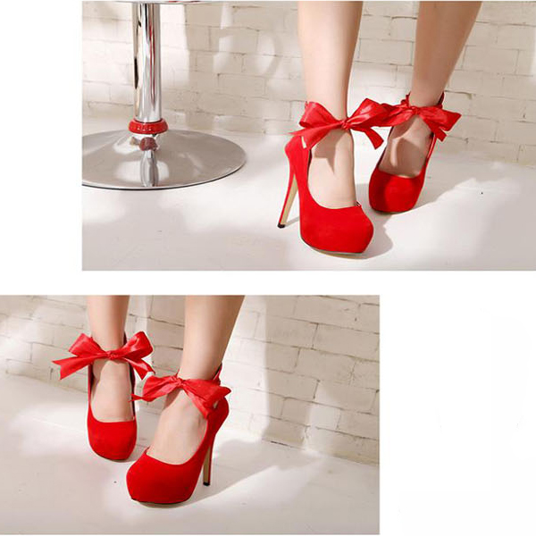 red ankle strap pumps