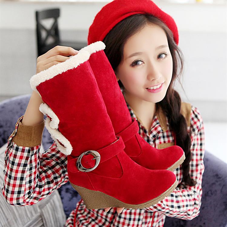 red ankle wedge boots