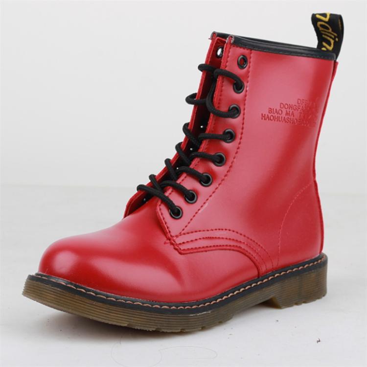 red leather flat boots