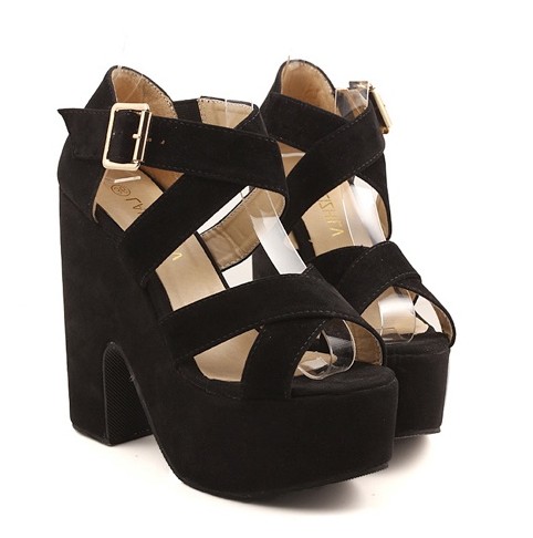 black chunky high heel sandals