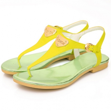 Buckle Designed Flat Low Heel Yellow PU Sandals_Sandals_Womens Shoes ...