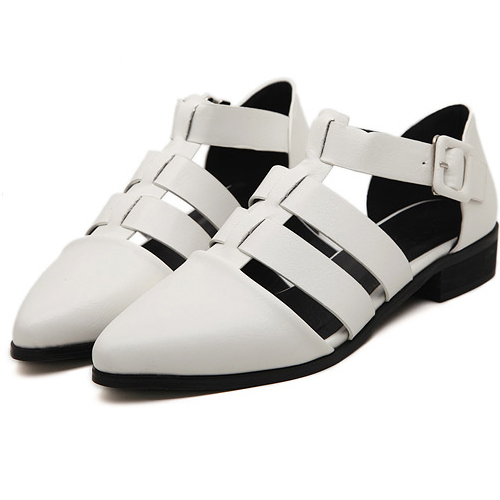 ... Closed Toe Flat Low Heel White PU Gladiator Sandals CLL140705502-1