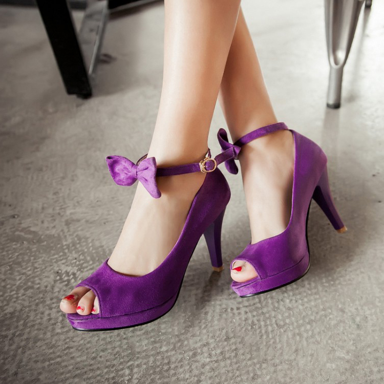 Cheap Vintage Peep Toe Stiletto Super High Heel Purple Suede Ankle ...