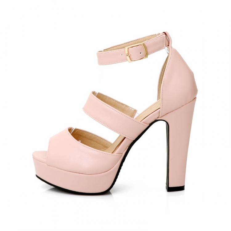 Cheap Fashion Chunky Super High Heel Pink PU Ankle Strap Sandals ...