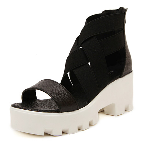 Cheap Fashion Chunky High Heel Black PU Gladiator Sandals_Sandals ...