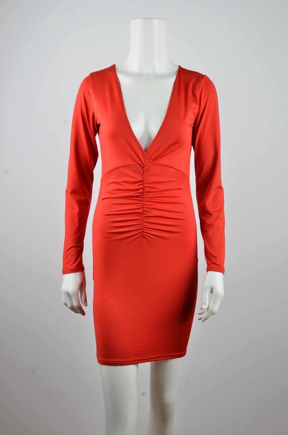 Sexy V Neck Long Sleeves Red Polyester Sheath Knee Length Dress Dresses Lovelywholesale