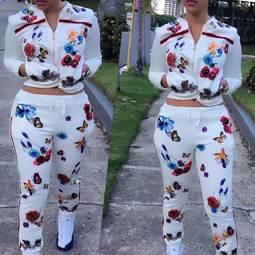 Casual Mandarin Collar Long Sleeves Printed Healthy Fabric Twopiece