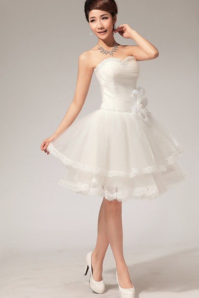 Elegant Strapless Off The Shoulder Sleeveless White Grid Yarn Ball Gown ...