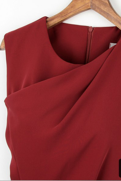 Fashion O Neck Sleeveless Red Knitting Sheath Knee Length Dress_Dresses ...