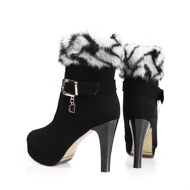 Winter Round Toe Stiletto High Heel Slip On Black Ankle Martens Boots ...
