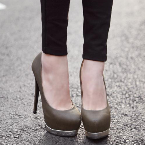 Fashion Round Closed Toe Stiletto High Heel Dark Grey Pumps_Pumps_Shoes ...