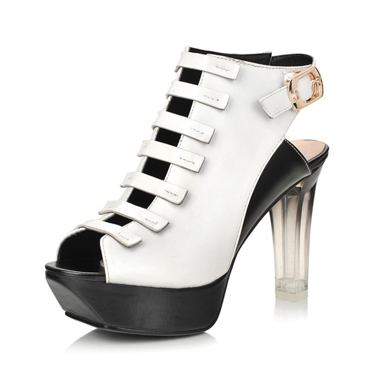 Fashion Chunky High Heel Gladiator White PU Sandals_Sandals_Shoes ...