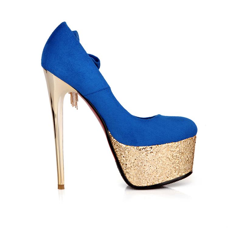 Fashion Round Toe Closed Stiletto High Heel Basic Blue PU Pumps_Pumps ...