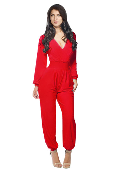 Cheap Fashion Jumpsuits Red Solid Regular Jumpsuits