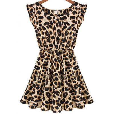 Cheap Sexy Dress Sleeveless Printed Leopard Dress