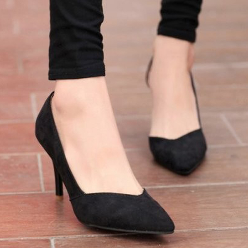 Fashion Pointed Closed Toe Stiletto High Heel Black Suede D'orsay Pumps ...