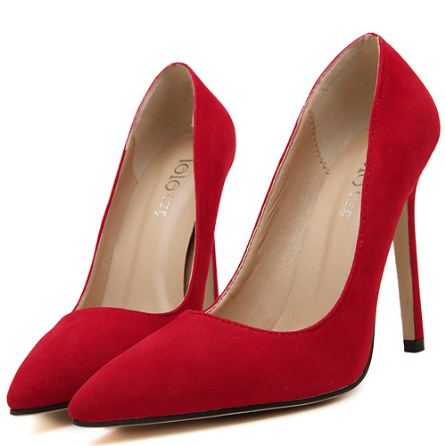 Cheap Fashion Pointed Closed Toe Stiletto Super High Heel Red Suede ...