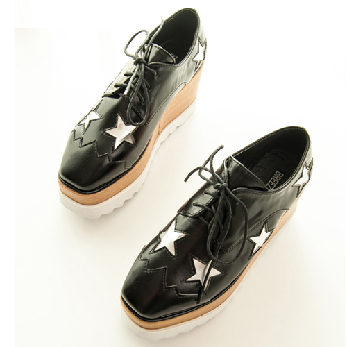 Cheap Fashion Round Closed Toe Stars Print Lace-up Wedge High Heel ...
