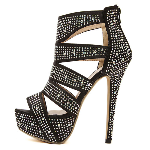 Fashion Peep Toe Rhinestone Embellished Stiletto Super High Heel Black ...