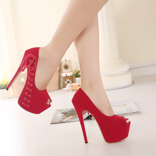 Cheap Fashion Round Peep Toe Stiletto High Heels Red PU Pumps_Pumps ...