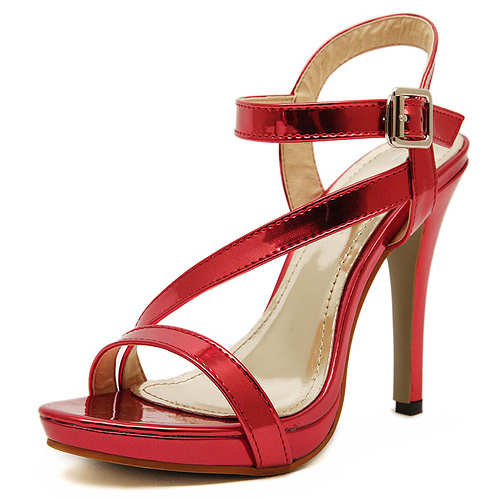 Cheap Fashion Stiletto Super High Heel Red PU Ankle Strap Sandals ...