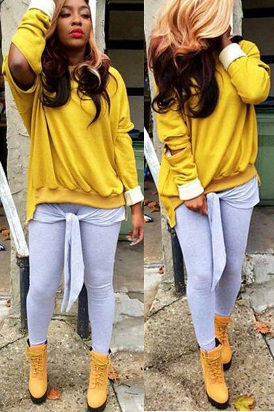 Fashion Long Sleeves Yellow Cotton Blends Pullovers_Sweats&Hoodies ...