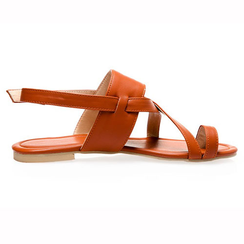 Leisure Open Toe Hollow-out Flat Low Heel Light Brown PU Gladiator ...