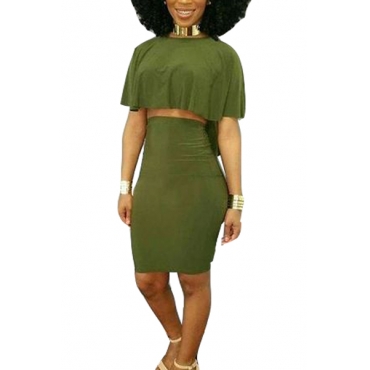 Trendy Round Neck Short Sleeves Drape Design Asymmetrical Green Qmilch ...