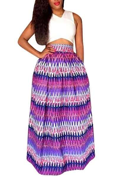 Ethnic Style Sleeveless Geometric Printed Spandex Two-Piece Skirt Set ...